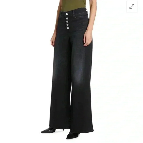 NWT Frame Denim Le Palazzo Exposed Button Wide Leg Jeans Manserra Black 26 - Picture 3 of 7